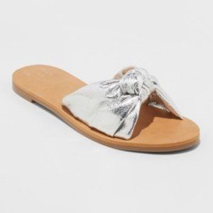 A.NEW.DAY Nelora Pewter Mettalic Slide Sandals